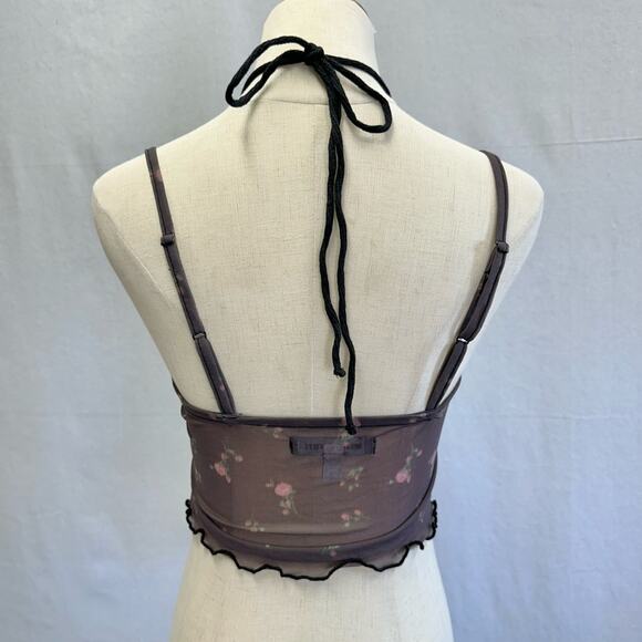 Urban Outfitters Layered Cropped Cami Mesh Floral Print Ribbed Panel Size Medium - Picture 11 of 16